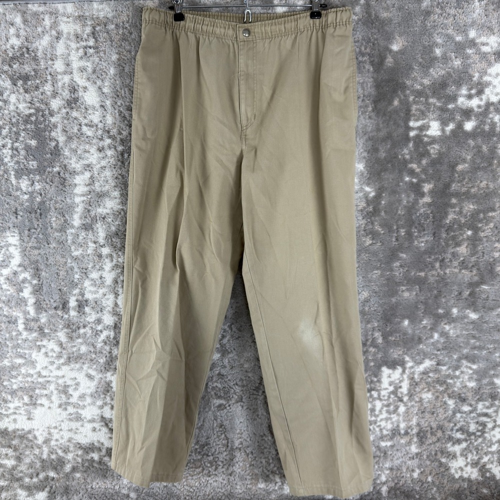 LL Bean Size 34 Elastic Waist Comfort Chino Khaki Pants Tan Men